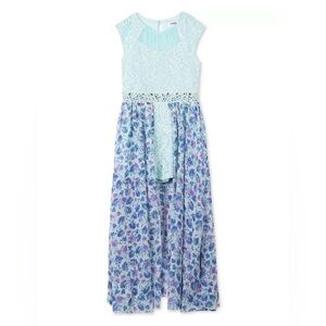 Speechless Glitter lace floral maxi overlay romper skort dress girls Sz-16   AA4